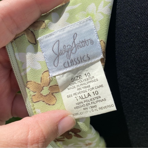 Vintage Jacklyn Smith Classics 90’s Green Neutral Floral Skater Dress - Picture 5 of 7